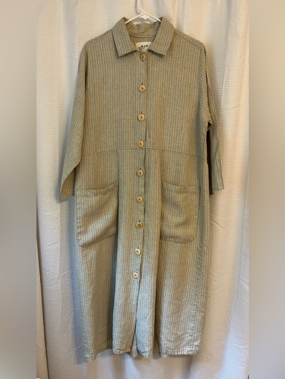 Flax linen long-sleeved button front dress